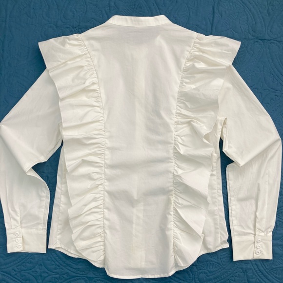 Nylon Apparel USA Shirt Ruffle Button-Up Blouse Ivory Size Large - Picture 5 of 16